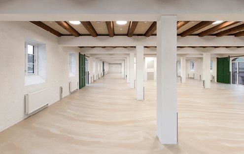 Resin comfort flooring installed in a commercial situation subject to busy use