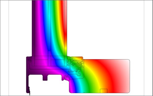 Thermal image of a composite window to show the flow of heat through the material